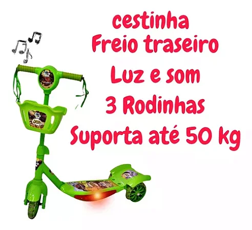 Patinete som e Luz com cesto até 50kg verde 99toys