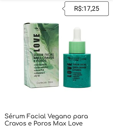 Sérum Facial Vegano para Cravos e Poros Max Love - Yahveh