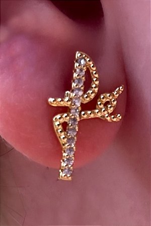 Brinco Fé com Zircônias Banhado em Ouro 18k