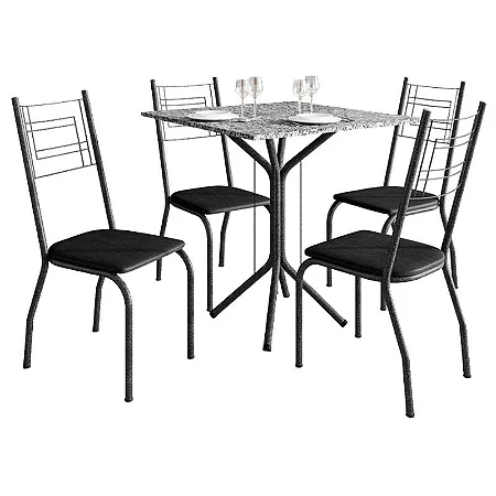 Mesa de Jantar Thais 70x70 cm com Granito Ocre Itabira com 4 Cadeiras 063 Preto - Artefamol