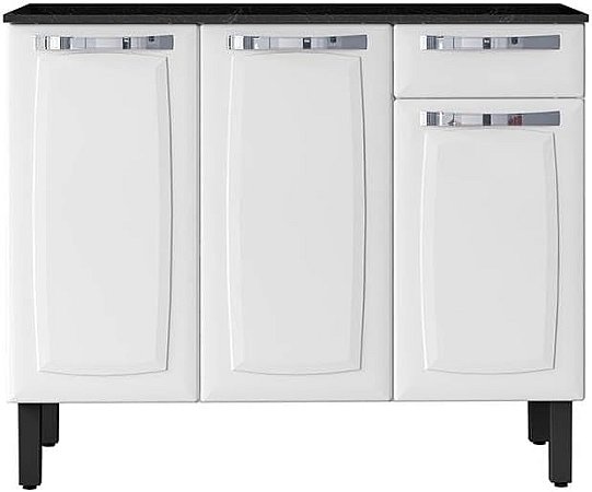 Balcão de Cozinha Itatiaia Aço 3 Portas 1 Gaveta Com Tampo Rose Branco Neve