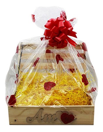 Kit Cesta De Presentes - Baú Palha Laço E Cartão De Brinde