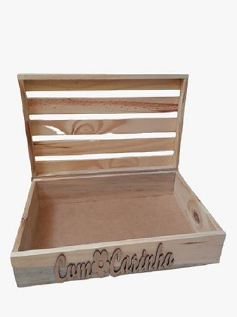 Baú De Madeira Pinus Cestas Presentes Médio Com Carinho