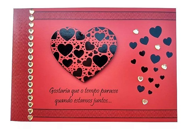 Cartão Dobradura Romântico Decorativo Grande Corações