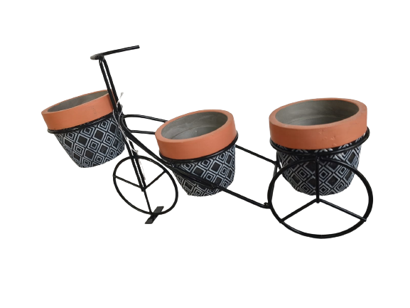 Ornamento Decorativo para Flores Com Vaso Preto - Formato de Bicicleta