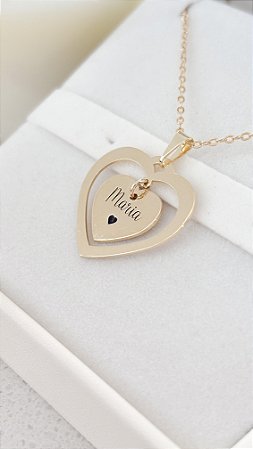 Colar Personalizado com Dois Corações - Banho de Ouro 18k