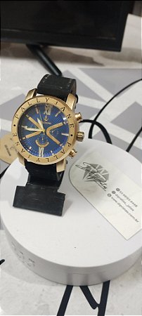 Relógio Masculino Detalhes Azul Escuro Couro Preto
