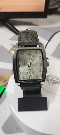 Relógio masculino pulseira Courino Cinza Caixa Prata