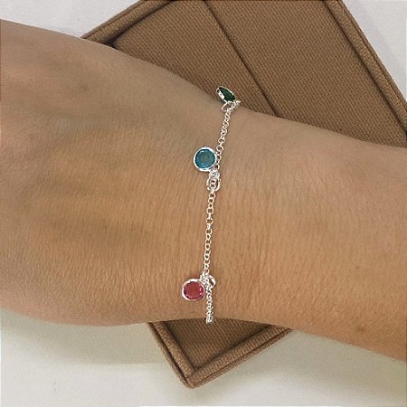 Pulseira Bolinhas Colors Zircônia Prata 925