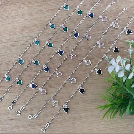 Pulseiras Corações Pendurados Prata 925