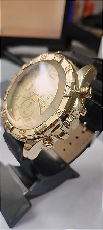 Relógio Masculino Caixa Dourada Pulseira Preta