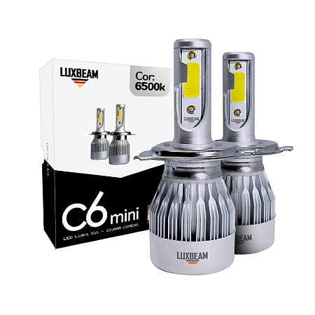 Kit 2 Lâmpada LED C6 mini H4 30w 27.000lm 12v 6500k