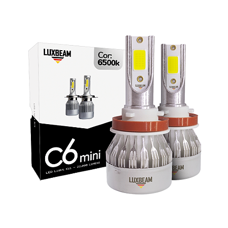 Kit 2 Lâmpada LED C6 mini H11 H8 H9 H16L 30w 27.000lm 12v 6500k
