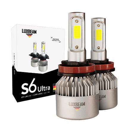 Kit 2 Lâmpada LED S6 Ultra H11 H8 H9 H16L 50w 60.000lm 12v 6500k