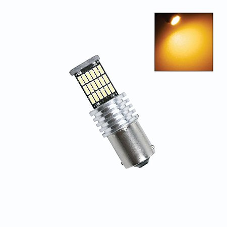Lâmpada LED 1 Polo BA15s 45 Led Canbus sem polaridade 12v - 24v Amarela