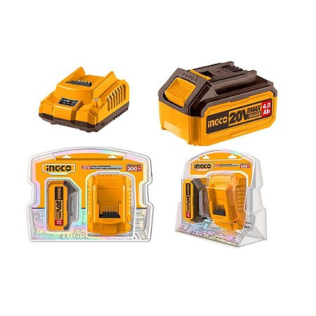 CARREGADOR DE BATERIA 20V INGCO C/ BATERIA 4.0AH KIT