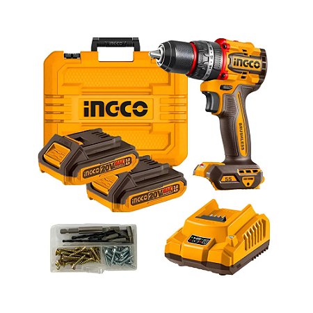PARAFUSADEIRA E FURADEIRA C/ IMPACTO 1/2 55N.m A BATERIA ION-LITIO 20V INGCO CIDLI20558-9