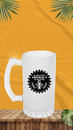 CANECA DE CHOPP VIDRO JATEADO FOSCA - 475ml - Deko - Valor unitário A melhor cerveja é minha