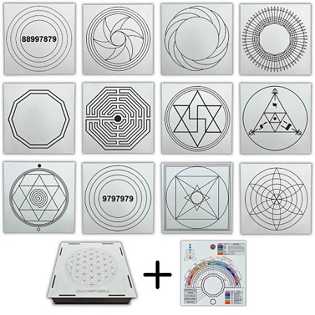 Kit 12 Gráficos 20x20 em MDF BRANCO 3mm + Caixa e Relógio (Grupo 1)