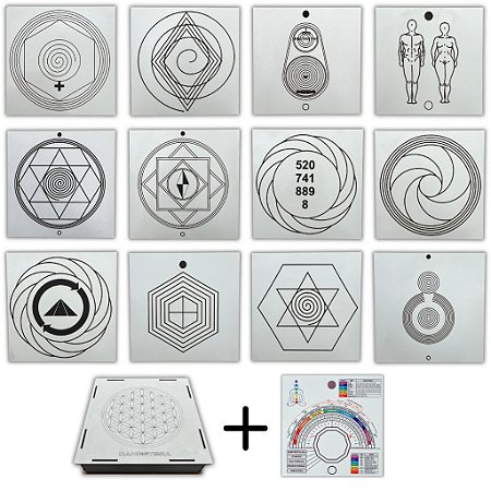 Kit 12 Gráficos 20x20 em MDF BRANCO 3mm + Caixa e Relógio (Grupo 2)