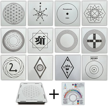 Kit 12 Gráficos 20x20 em MDF BRANCO 3mm + Caixa e Relógio (Grupo 3)