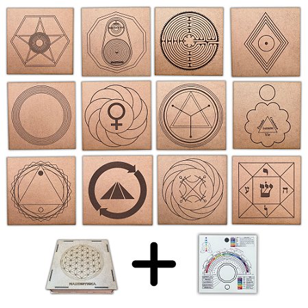 Kit 12 Gráficos 20x20 em MDF CRU 3mm + Caixa e Relógio (Grupo 4)