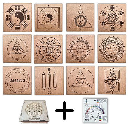 Kit 12 Gráficos 20x20 em MDF CRU 3mm + Caixa e Relógio (Grupo 6)