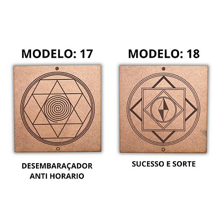 Kit 2 Gráficos MDF CRU 3mm 20x20 Radiestesia Modelos 17 e 18 (Desemb Anti Horario e Sucesso e Sorte)