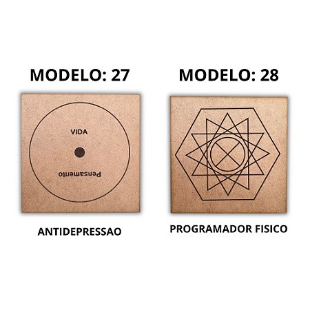 Kit 2 Gráficos MDF CRU 3mm 20x20 Radiestesia Modelos 27 e 28 (Antidepressao e Programador Fisico)