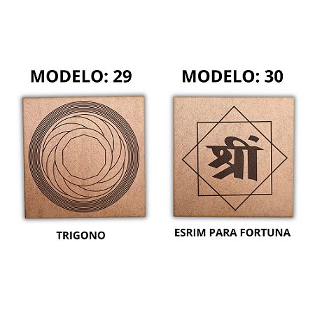 Kit 2 Gráficos MDF CRU 3mm 20x20 Radiestesia Modelos 29 e 30 (Trigono e Esrim para Fortuna)