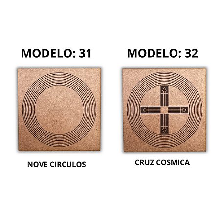 Kit 2 Gráficos MDF CRU 3mm 20x20 Radiestesia Modelos 31 e 32 (Nove Circulos e Cruz Cosmica)