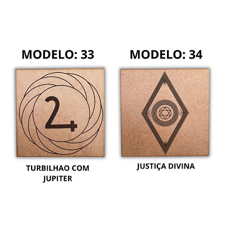 Kit 2 Gráficos MDF CRU 3mm 20x20 Radiestesia Modelos 33 e 34 (Turbilhao com Jupiter e Justiça Divina)