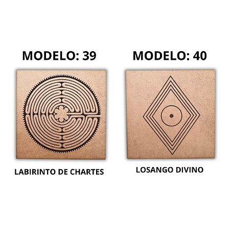 Kit 2 Gráficos MDF CRU 3mm 20x20 Radiestesia Modelos 39 e 40 (Labirinto de Chartes e Losango Solar)