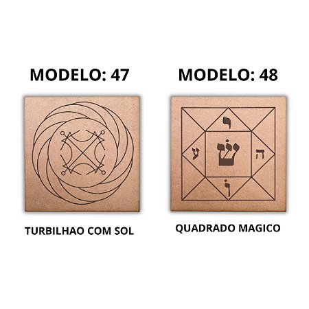 Kit 2 Gráficos MDF CRU 3mm 20x20 Radiestesia Modelos 47 e 48 (Turbilhao com Sol e Quadrado Magico)