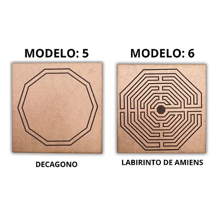 Kit 2 Gráficos MDF CRU 3mm 20x20 Radiestesia Modelos 5 e 6 (Decágono e Labirinto de Amiens)