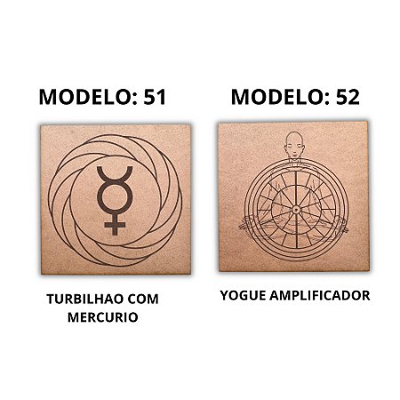 Kit 2 Gráficos MDF CRU 3mm 20x20 Radiestesia Modelos 51 e 52 (Turbilhao com Mercurio e Yogue Amplificador)