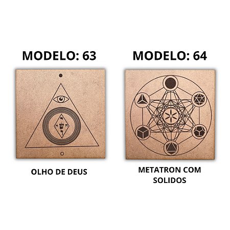 Kit 2 Gráficos MDF CRU 3mm 20x20 Radiestesia Modelos 63 e 64 (Olho de Deus e Metatron com Solidos)