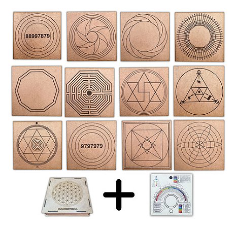 Kit 60 Placas 20x20 MDF CRU 3mm Radiestesia + Caixa e Relógio