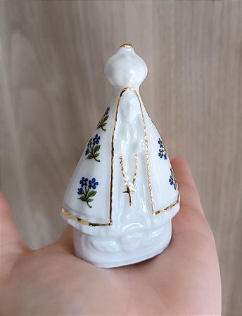 Nossa Senhora Aparecida em Porcelana com Filete de Ouro e Flores - Mini