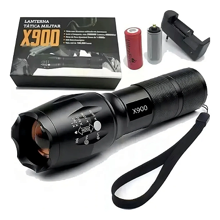 Lanterna  Tática Militar Recarregável X900 Cor da lanterna Preto Cor da luz Branca