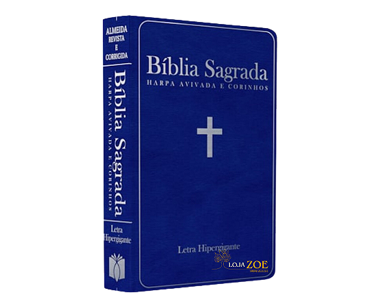 Biblia letra hipergigante ACR com harpa semi luxo azul