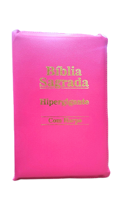 Biblia letra hipergigante ARC com harpa zíper rosa pink