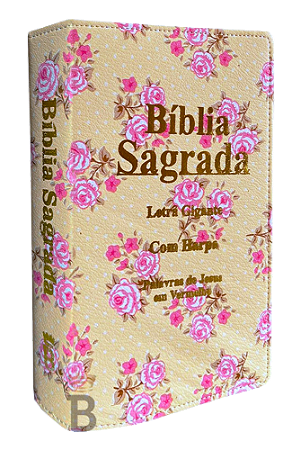 Biblia letra gigante ARC com harpa zíper nude floral