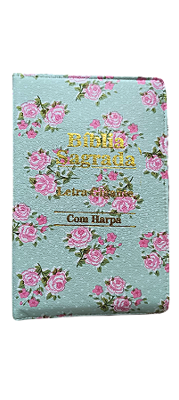 Biblia letra gigante ARC com harpa zíper verde água floral
