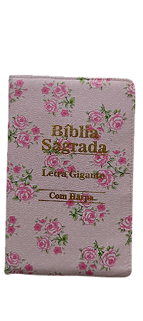 Biblia letra gigante ARC com harpa zíper rosa bebê floral
