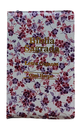 Biblia letra gigante ARC com harpa zíper branca floral lilás
