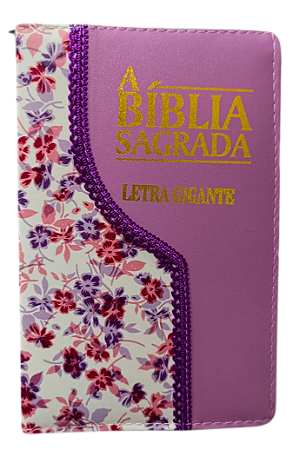 Biblia letra gigante ACF com zíper s/ harpa lilás com floral