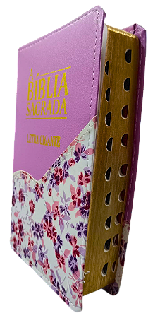 Biblia letra gigante ACF com índice s/ harpa lilás com floral
