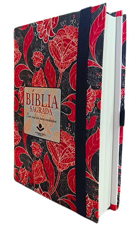 Bíblia Sagrada Fonte de Bênçãos com caderno para anotações - capa flores vermelhas