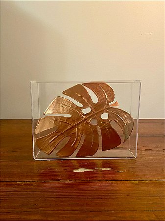Caixa de Acrílico Decorativa Folha Costela de Adão Cobre